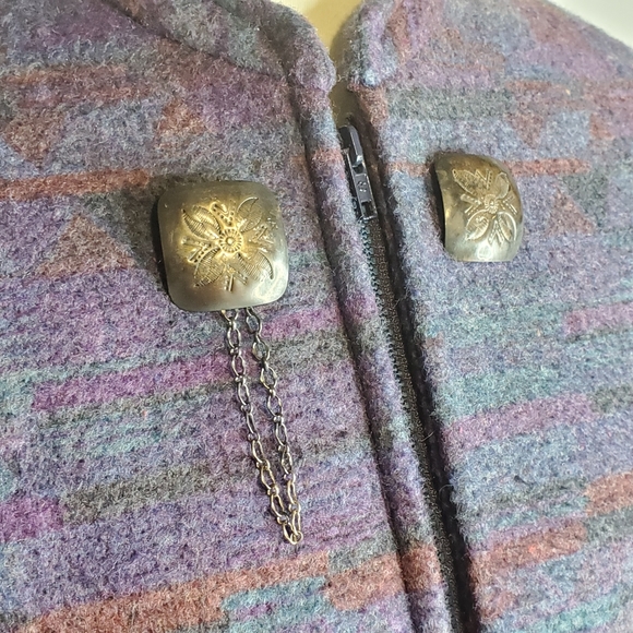 Vintage 80s Southwest Long Wool Coat Purple Blanke - Picture 8 of 9